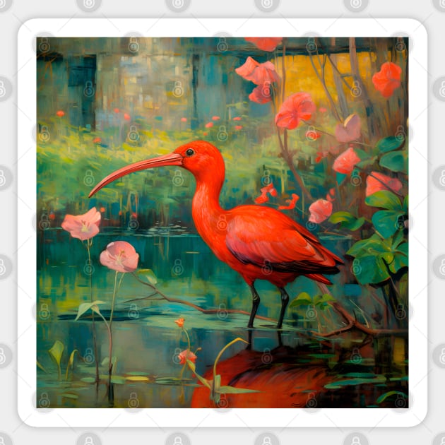 Jungle Vibes - Red Ibis II Sticker by artmysterious